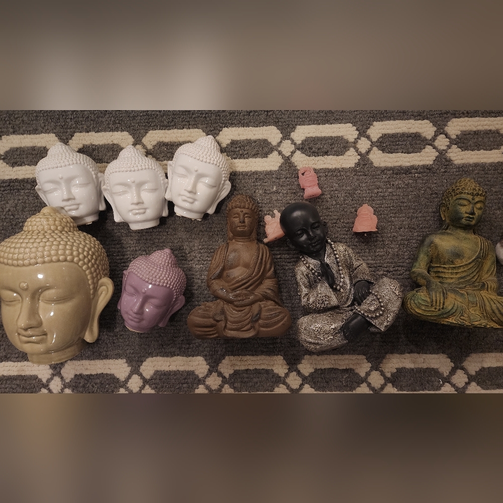 Decorative Buddha Figurines Set - White, Purple, Brown, Black,green